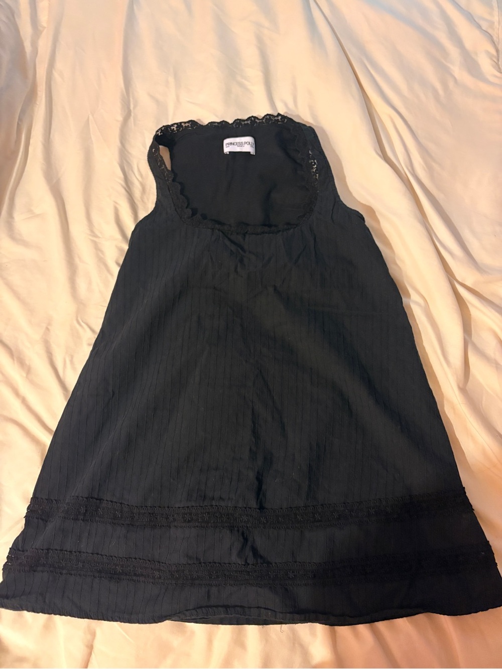 Princess Polly Black Lace-Trim Tank Dress